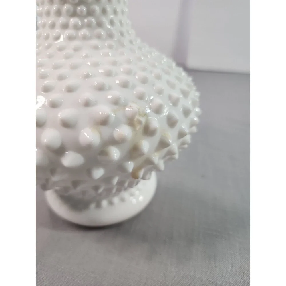 Vintage White Milk Glass Hobnail Vase with Ruffled Rim 10